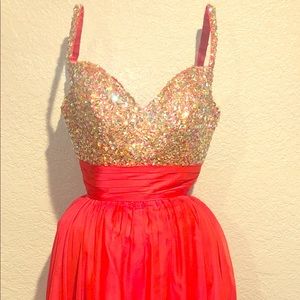 Gorgeous Coral Floor-Length La Femme Prom Dress